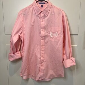 Port Authority Button-Down Shirt, Women's Medium Pink Embroidered Wedding Day‎